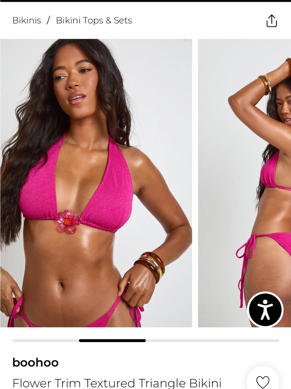 Boohoo Hot Pink Triangle Bikini Top with Floral Accent